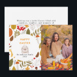 Cartão De Festividades Elegant Modern Floral & Eggs Happy Easter Photo<br><div class="desc">Elegant Modern Floral & Eggs Happy Easter Photo</div>