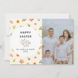 Cartão De Festividades Elegant Modern Floral  Happy Easter Family Photo