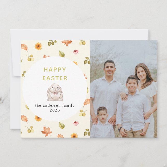 Cartão De Festividades Elegant Modern Floral  Happy Easter Family Photo  (Frente)