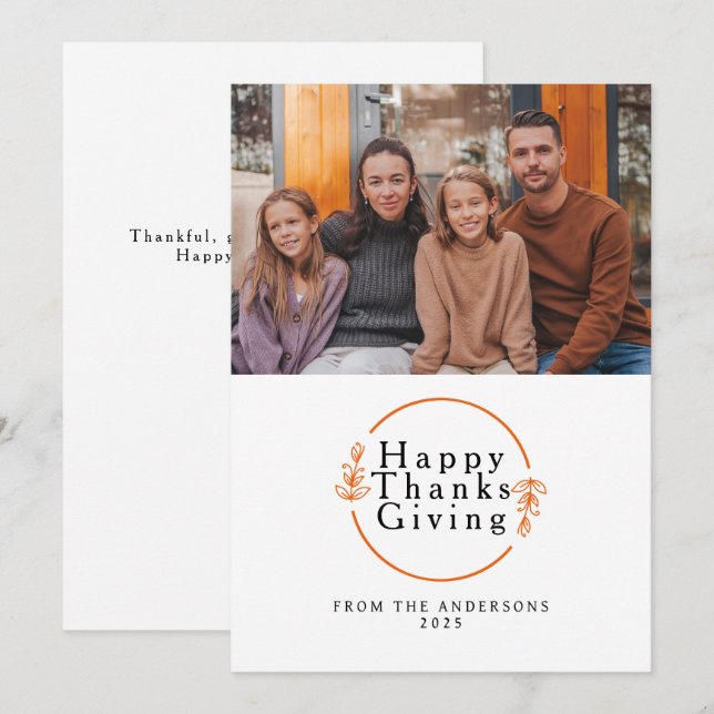 Cartão De Festividades Elegant Modern Happy Thanksgiving Autumn Photo (Frente/Verso)