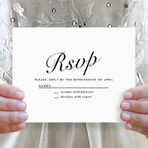 Elegant Modern Script Black + White Wedding RSVP