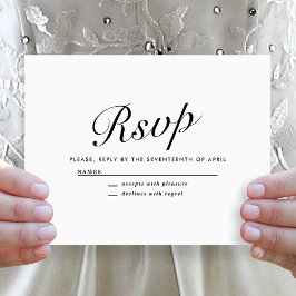 Cartão De Festividades Elegant Modern Script Black + White Wedding RSVP