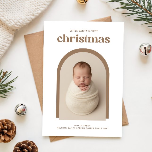 Cartão De Festividades Elegant Newborn Baby's First Christmas Arch Photo (Criador carregado)