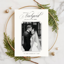 Cartão De Festividades Elegant Newlywed Black And White 2 Photo Christmas