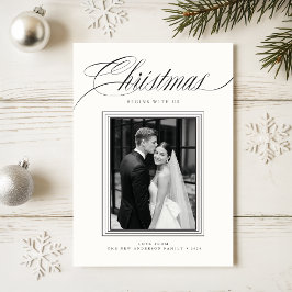 Cartão De Festividades Elegant Newlywed Black & White 2 Photo Christmas