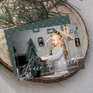 Cartão De Festividades Elegant Peace in Forest Green Holiday Photo Card