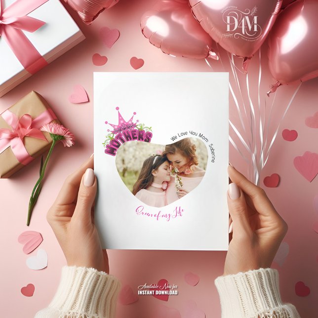 Cartão De Festividades Elegant Pink Queen Crown Happy Mothers Day Photos (Criador carregado)