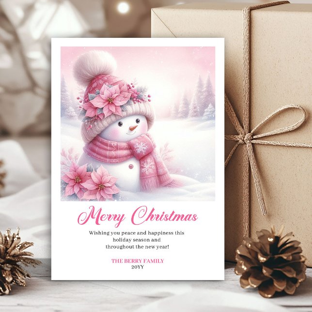 Cartão De Festividades Elegant Pink Snowman Kids Digital Christmas Cards (Elegant Pink Snowman Kids Digital Christmas Greeting Card

)