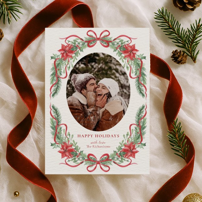 Cartão De Festividades Elegant Poinsettia Holiday Photo Card  (Criador carregado)