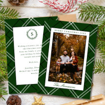 Elegant Preppy Classic Green Plaid Christmas Photo