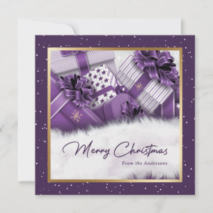 Cartão De Festividades Elegant Purple Gold Gifts Snow Christmas Cards