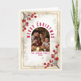 Cartão De Festividades Elegant Red Berries Family Photo Christmas Holiday