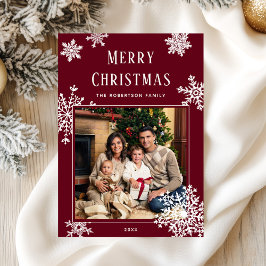 Cartão De Festividades Elegant Red Christmas Snowflakes Photo