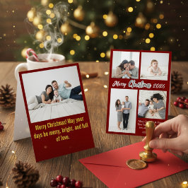 Cartão De Festividades Elegant Red Family Photo Collage Christmas Holiday