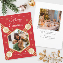Elegant Red Gold Merry Christmas Family Photo
