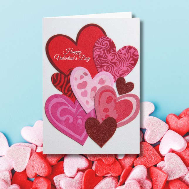 Cartão De Festividades Elegant Red Heart Collage Valentine’s Day Card  (Criador carregado)