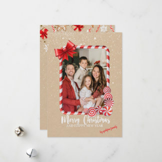 Cartão De Festividades Elegant Red Poinsettia Photo Christmas Card