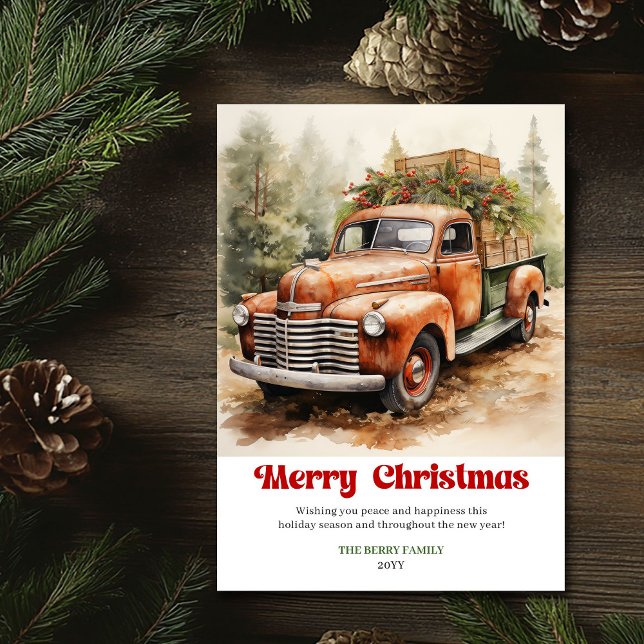 Cartão De Festividades Elegant rustic Christmas scene red truck greeting (Elegant rustic Christmas scene red truck greeting)