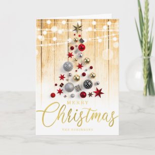 Cartão De Festividades Elegant Rustic Gold Script Christmas Tree