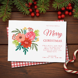 Cartão De Festividades Elegant Rustic Red Watercolor Botanical Christmas