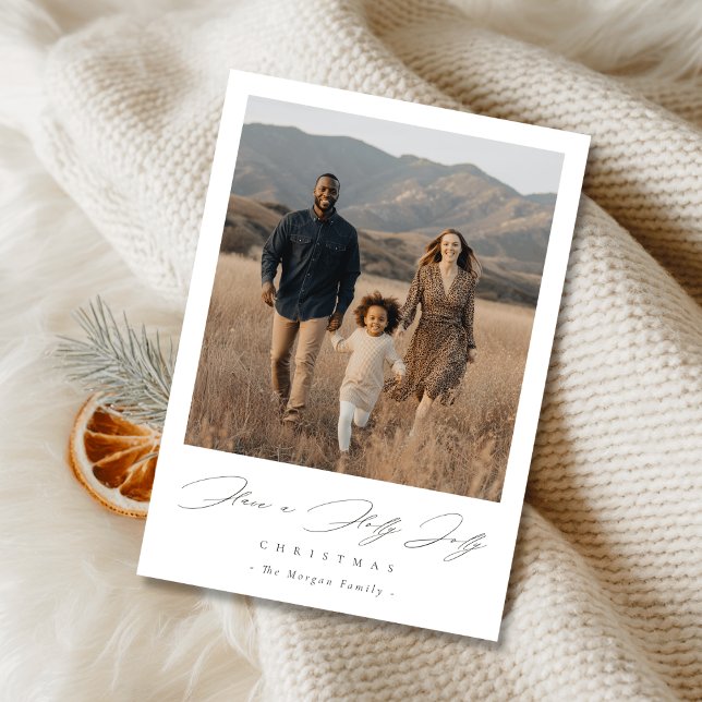 Cartão De Festividades Elegant Script Holly Jolly Christmas Rustic Photo (Criador carregado)