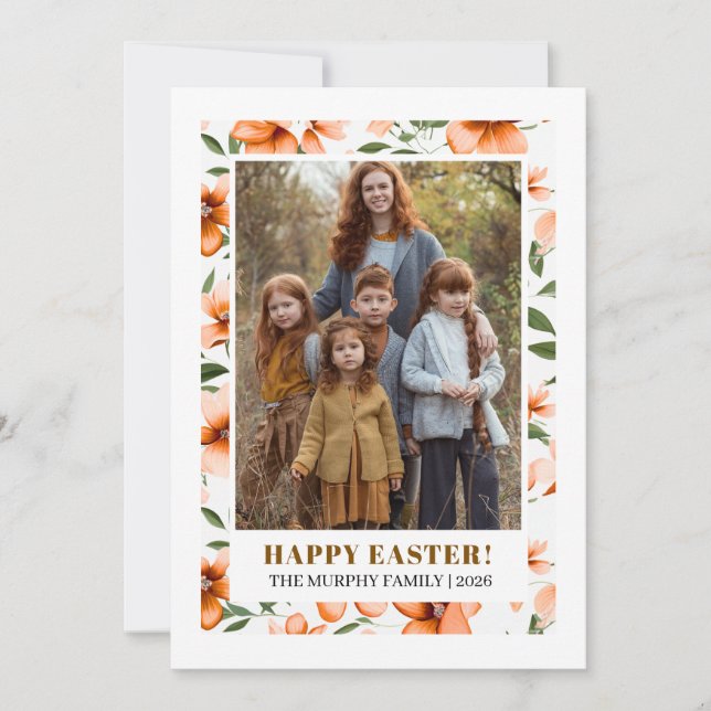 Cartão De Festividades Elegant Simple Colorful Floral Easter Family Photo (Frente)