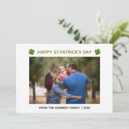 Cartão De Festividades Elegant Simple Shamrock Photo St. Patrick's Day 
