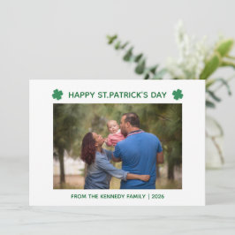 Cartão De Festividades Elegant Simple Shamrock Photo St. Patrick's Day 