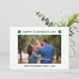 Cartão De Festividades Elegant Simple Shamrock Photo St. Patrick's Day 