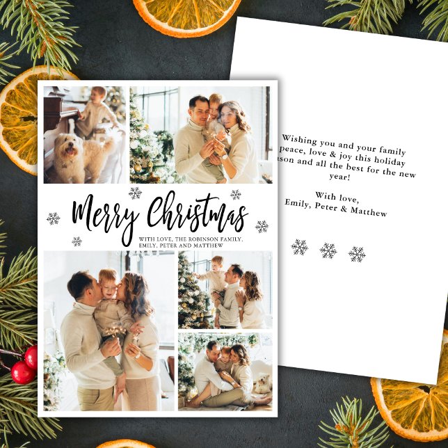 Cartão De Festividades Elegant Snowflake 5 Photo Collage Christmas    (Criador carregado)