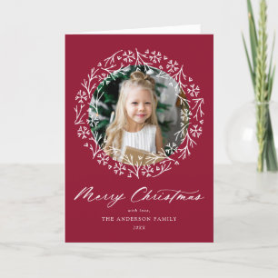 Cartão De Festividades Elegant Snowflake Wreath Cranberry 2 Photo