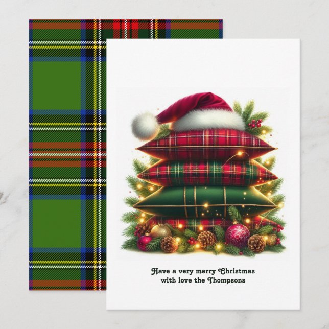 Cartão De Festividades Elegant Tartan Christmas Cozy Plaid Pillows (Frente/Verso)