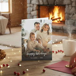 Cartão De Festividades Elegant Typography Family Photo Folded Card