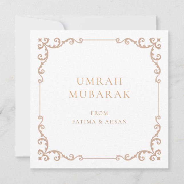 Cartão De Festividades Elegant Umrah Mubarak Rustic Brown Greeting Card (Frente)