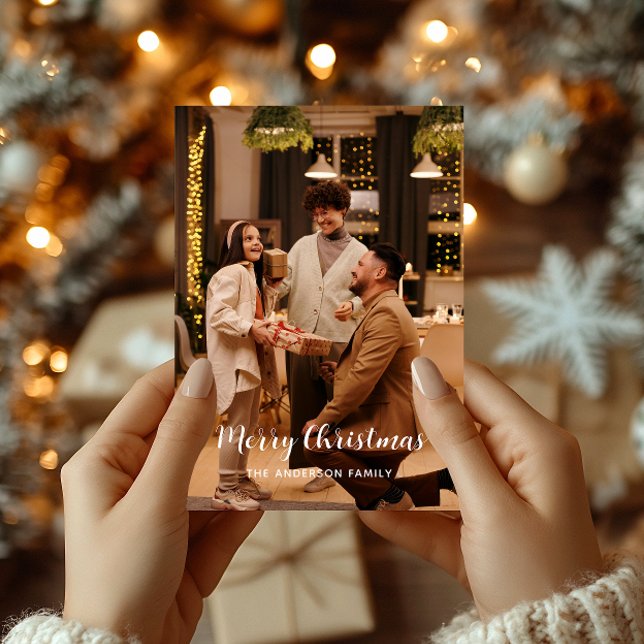 Cartão De Festividades Elegant Warm Glow Merry Christmas Family Photo (Criador carregado)