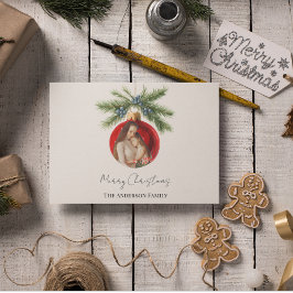 Cartão De Festividades Elegant Watercolor Christmas Ornament Family Photo