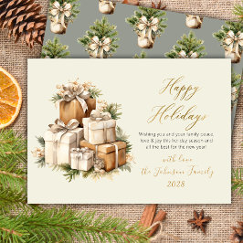 Cartão De Festividades Elegant Watercolor Christmas Presents Gold Script