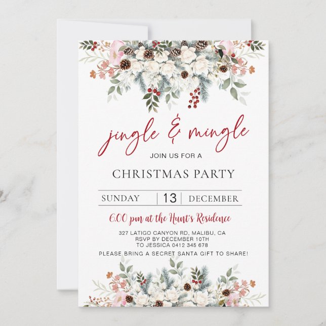 Cartão De Festividades Elegant Watercolor Jingle & Mingle Christmas Party (Frente)