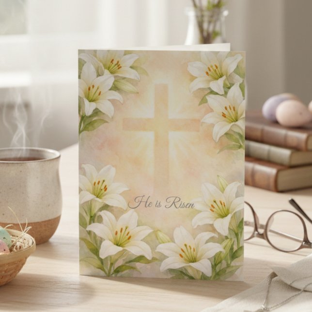 Cartão De Festividades Elegant White Lily Cross Easter Christian Religion (Elegant White Lily Cross Easter Christian Religion Holiday Card)