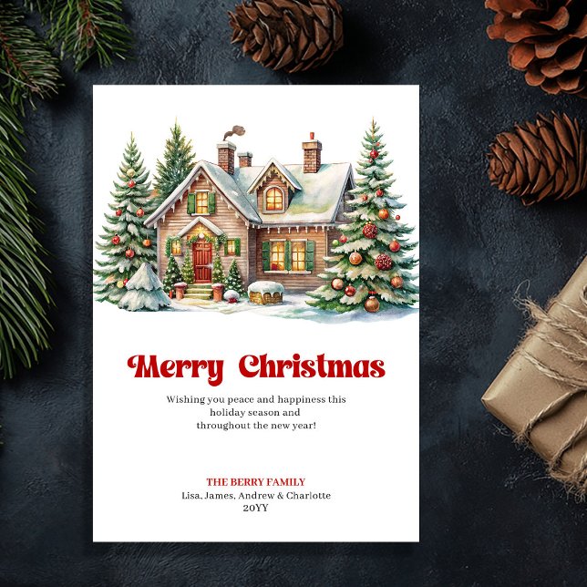 Cartão De Festividades Elegant winter scene sweet Christmas house card (Elegant winter scene sweet Christmas house card)