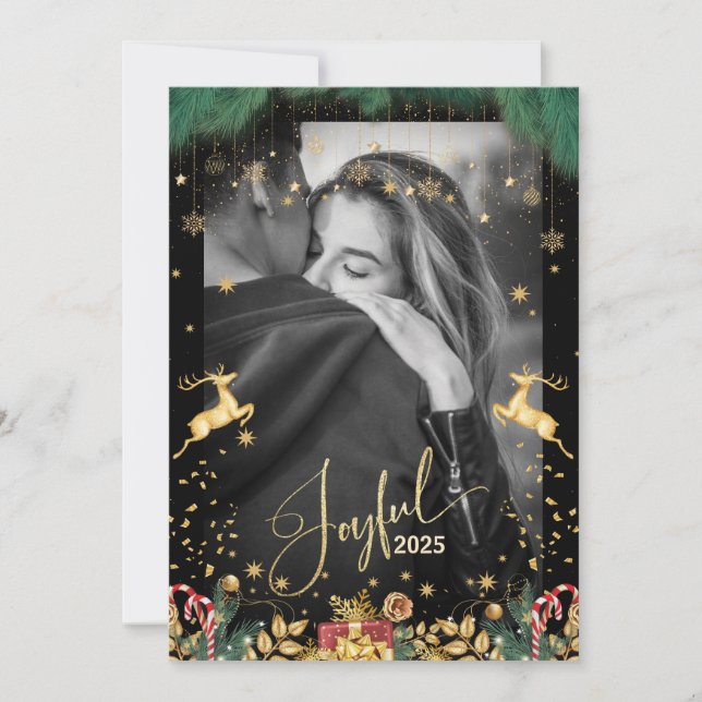 Cartão De Festividades Elegante 2025 Feliz Natal Vermelho E Dourado (Frente)