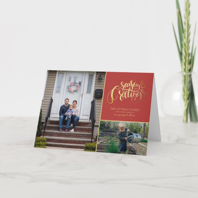 Cartão De Festividades Elegante 3 Photo Seasons saúda Typografia Holi (Frente)