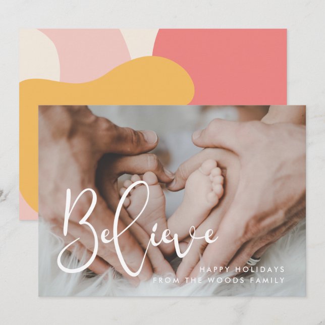 Cartão De Festividades Elegante Acredite na Foto Inspiracional de Natal (Frente/Verso)