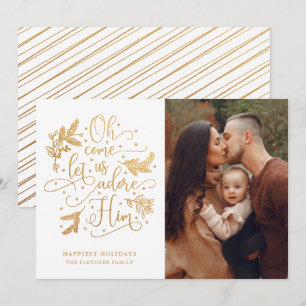 Cartão De Festividades Elegante Adore-O   Natal da foto   Branco Dourado