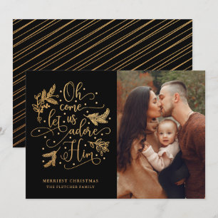 Cartão De Festividades Elegante Adore-O   Natal da foto   Preto Dourado