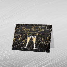 Cartão De Festividades Elegante Ano Novo Champanhe Preto Dourado
