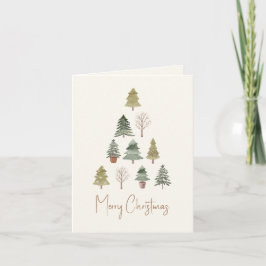 Cartão De Festividades Elegante Aquarela Árvores de Pinheiros de Natal Nã