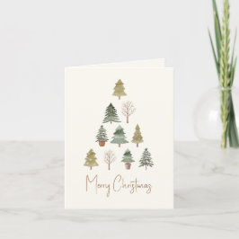 Cartão De Festividades Elegante Aquarela Árvores de Pinheiros de Natal Nã