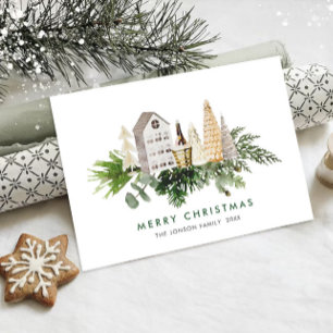 Cartão De Festividades Elegante Aquarela Composição de Boho de Natal