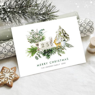Cartão De Festividades Elegante Aquarela Composição de Boho de Natal